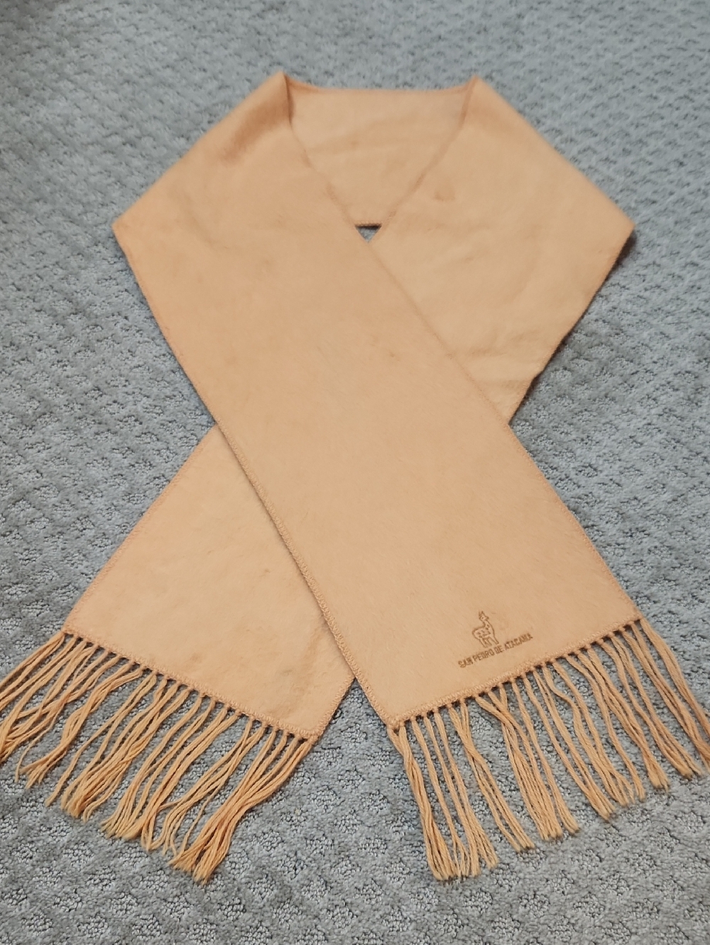 Alpaca Chuyak Soft Peach Wool Scarf With Fringe Made In Peru
